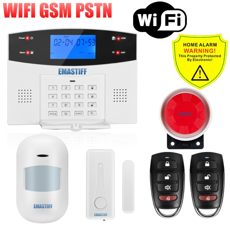 Fördern APP verdrahtet kabellos Heimat Sicherheit LCD PSTN WIFI GSM Alarm System Gegensprechanlage Fernbedienung Autodial Sirene Sensor Bausatz: G2BW WIFI bündeln M