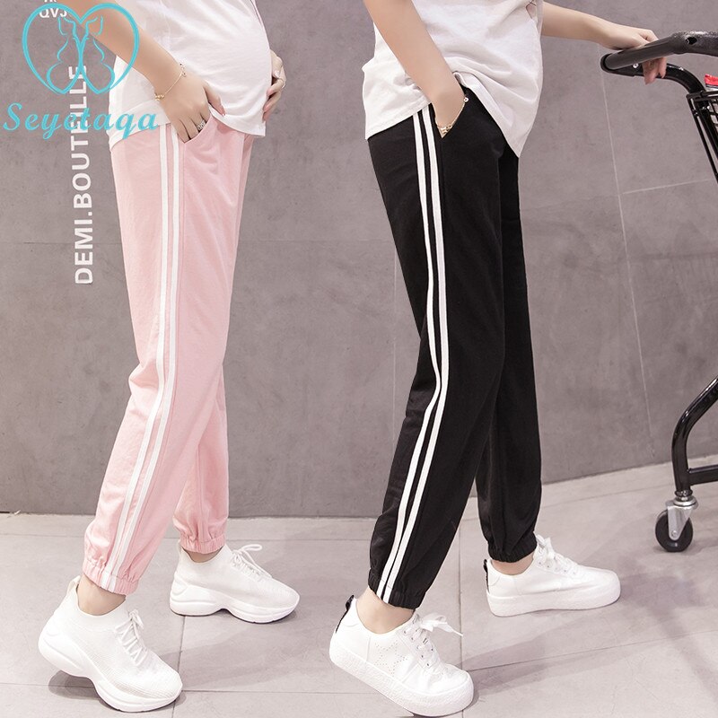 3126 # Lente Zomer Mode Moederschap Jogger Broek Elastische Taille Buik Broek Kleding Voor Zwangere Vrouwen Dunne Zwangerschap Broek