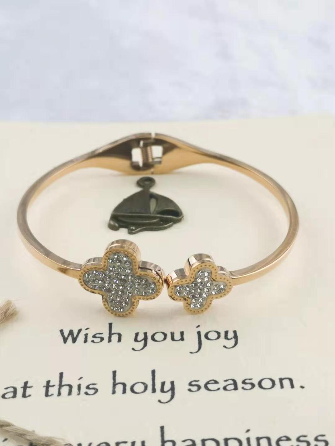 Brazalete de acero para mujer de lujo de marcas clásicas europeas y americanas de trébol de cuatro hojas