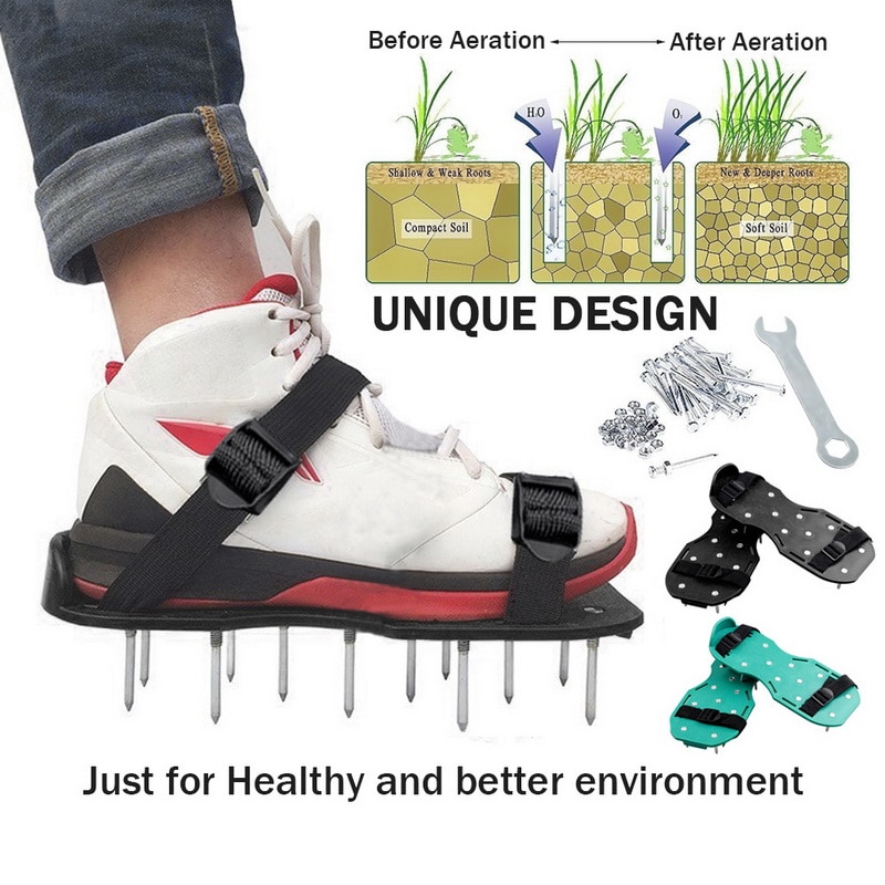 Aérateur de pelouse chaussures herbe à pointes jardinage marche revitalisant pelouse aérateur sandales chaussures, chaussures à ongles, outil de culture des ongles, jardin