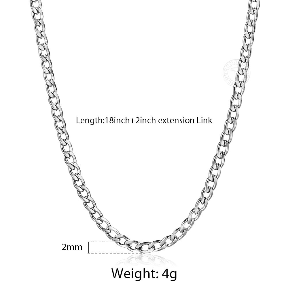 2Mm Rvs Curb Ketting Voor Mannen Vrouwen Goud Zilver Kleur 18Inch Extension Link Mode-sieraden DKNM179: Silver KN651