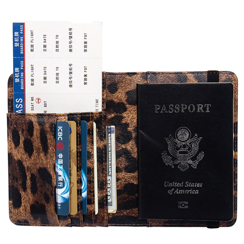 Brown Leopard complex passport cover with bandage waterproof passport holder Built in RFID Blocking Protect personal information