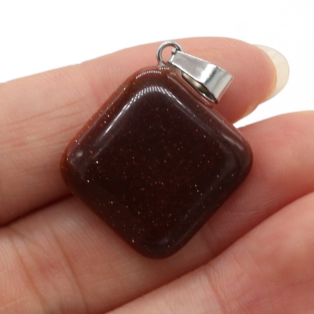 Natural Agates Necklace Pendant Square Pendant Charms for Making DIY Jewelry Necklace Pendant Size 25x25mm: Gold Sand Stone