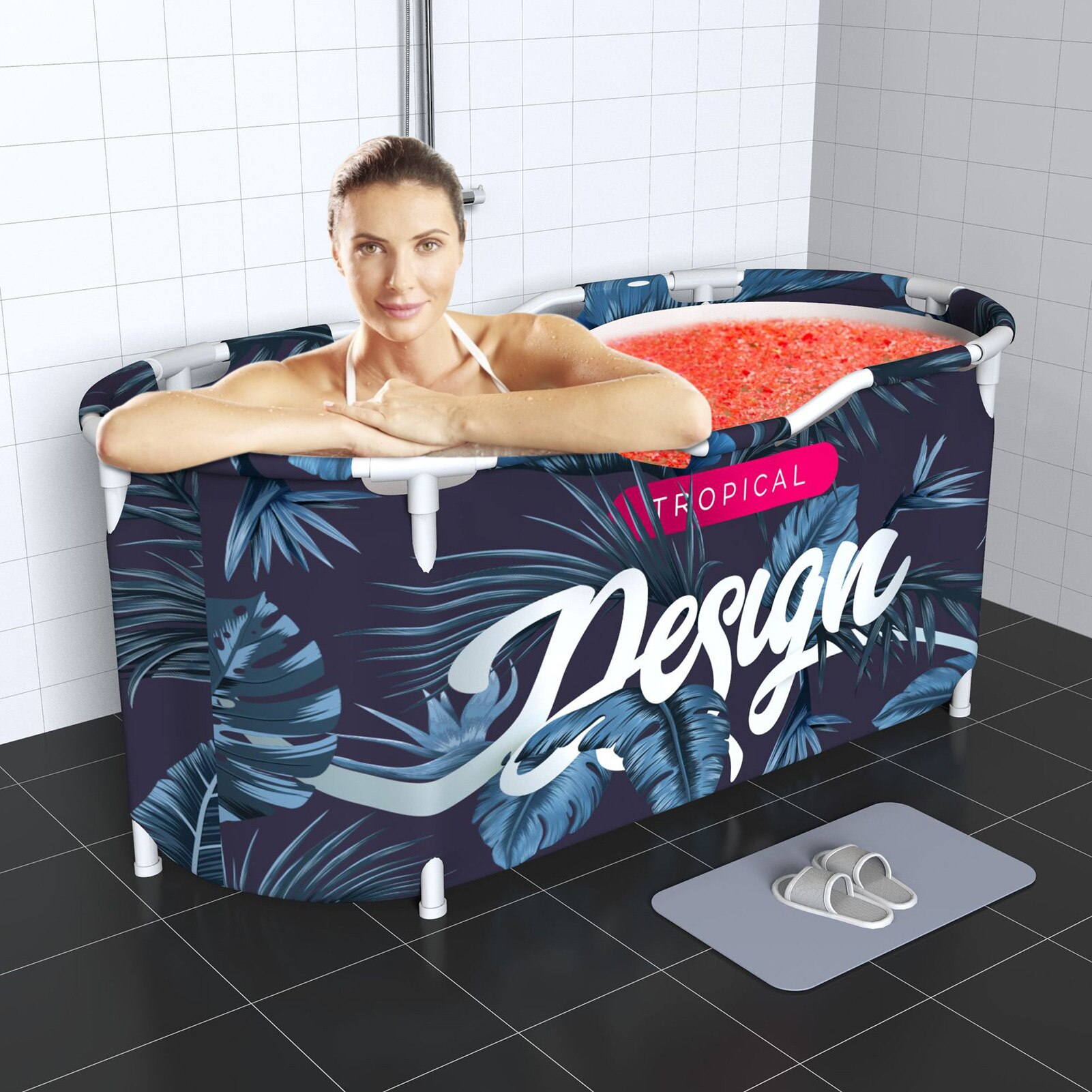 Baignoire pliable pour adulte, domestique, Portable, peau de pêche, SPA, avec couvercle, Sauna à domicile