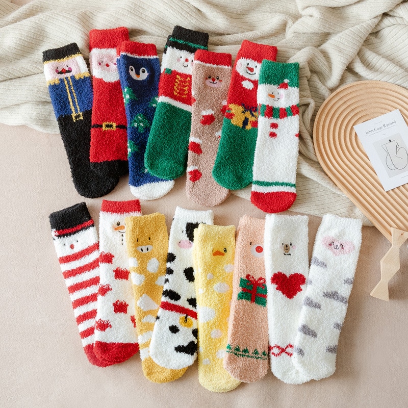 Winter thick warm ladies warm socks kawaii Christmas cartoon cow duck cat socks printing funny women year socks