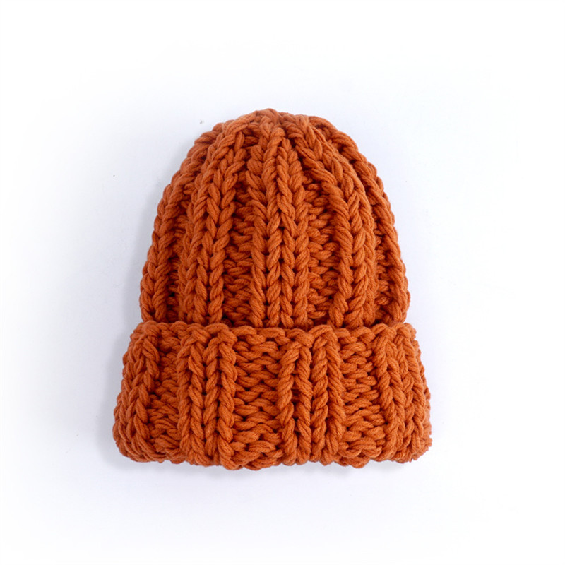 Bonnet tricoté pour femme, épais, doux, , gros Bonnet tricoté, solide, Ski de glace, Skullies, Bonnet: Orange