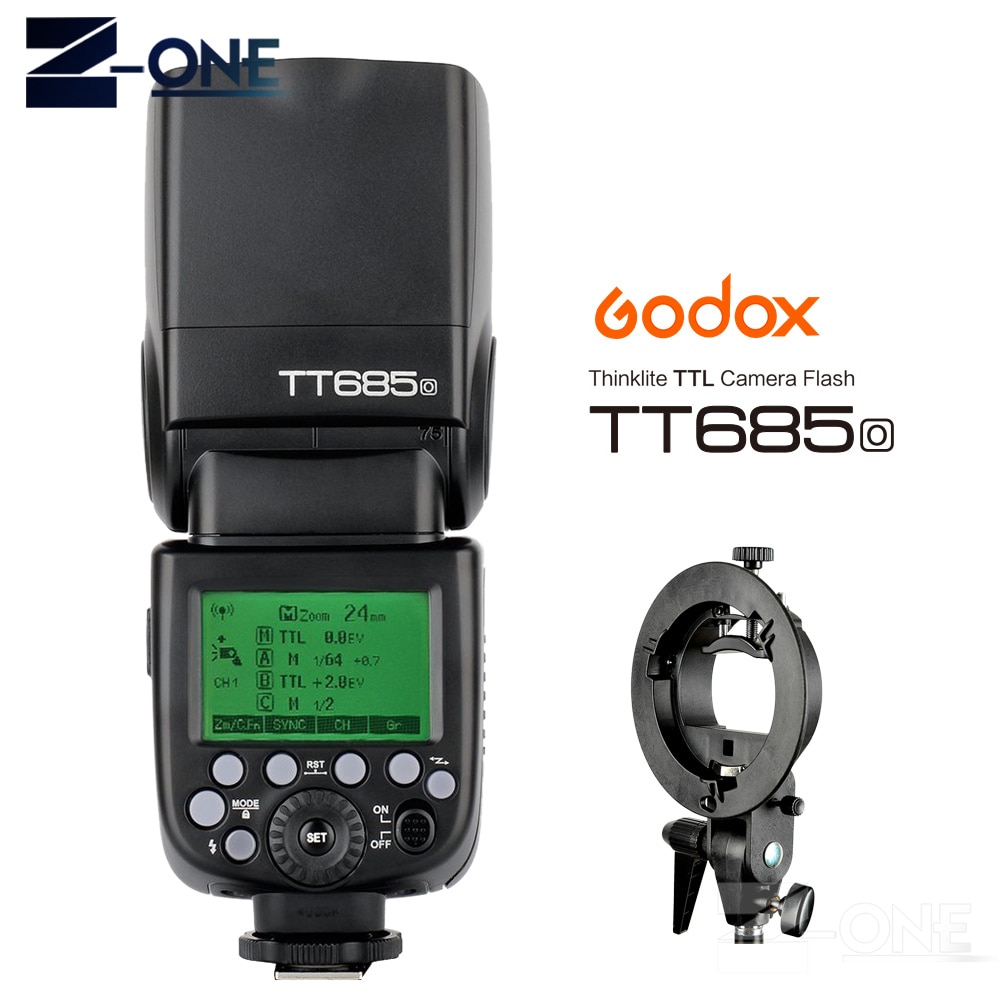 Godox  tt685o 2.4g hss 1/8000s i-ttl  gn60 trådløs speedlite flash til olympus / panasonic + gratis s-type flashbeslag