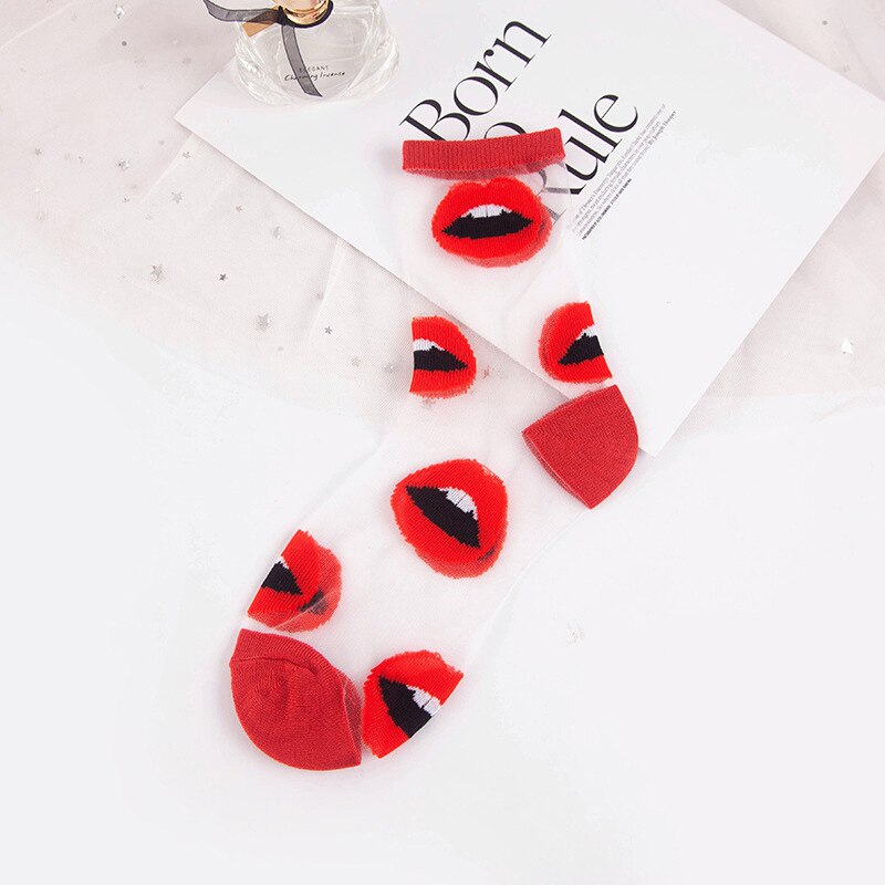 Summer Breathable Ultra-thin Glass Silk Socks Women Geometric Pattern Short Socks Girls Transparent Socks: Style 3