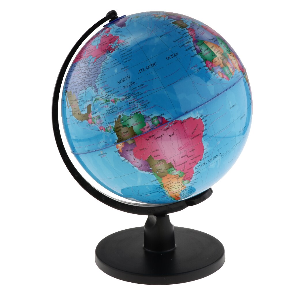 25cm/20cm Swivel Stand World Map Globe for Desktop Decoration Geography Education: Blue 1