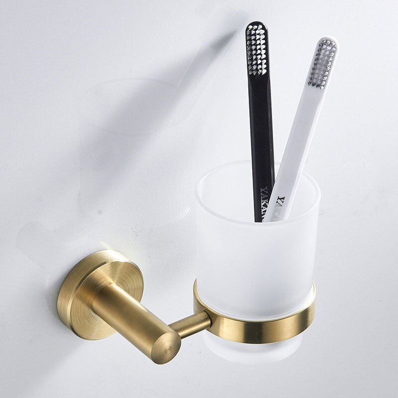 Toiletpapirholder børstet guld rustfrit stål vedhæng papir kroge håndklædestativ papirrulleholder hardware badeværelse tilbehør: Tandbørsteholder