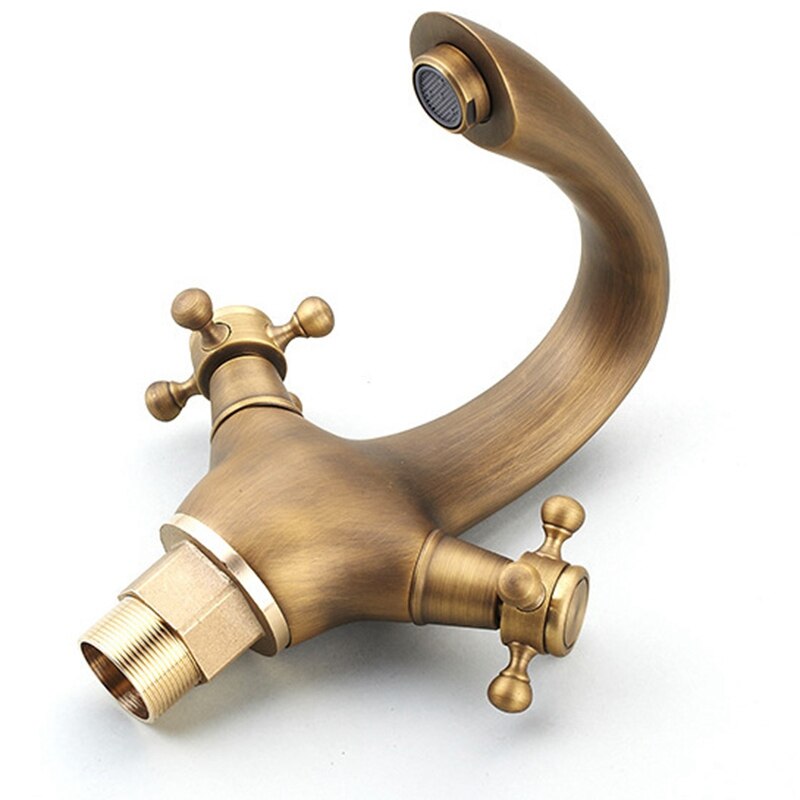 Grifo antiguo de agua y fría Br, grifos de lavabo cepillado de bronce, baño, lavabo de clásico, mezclador de doble mango