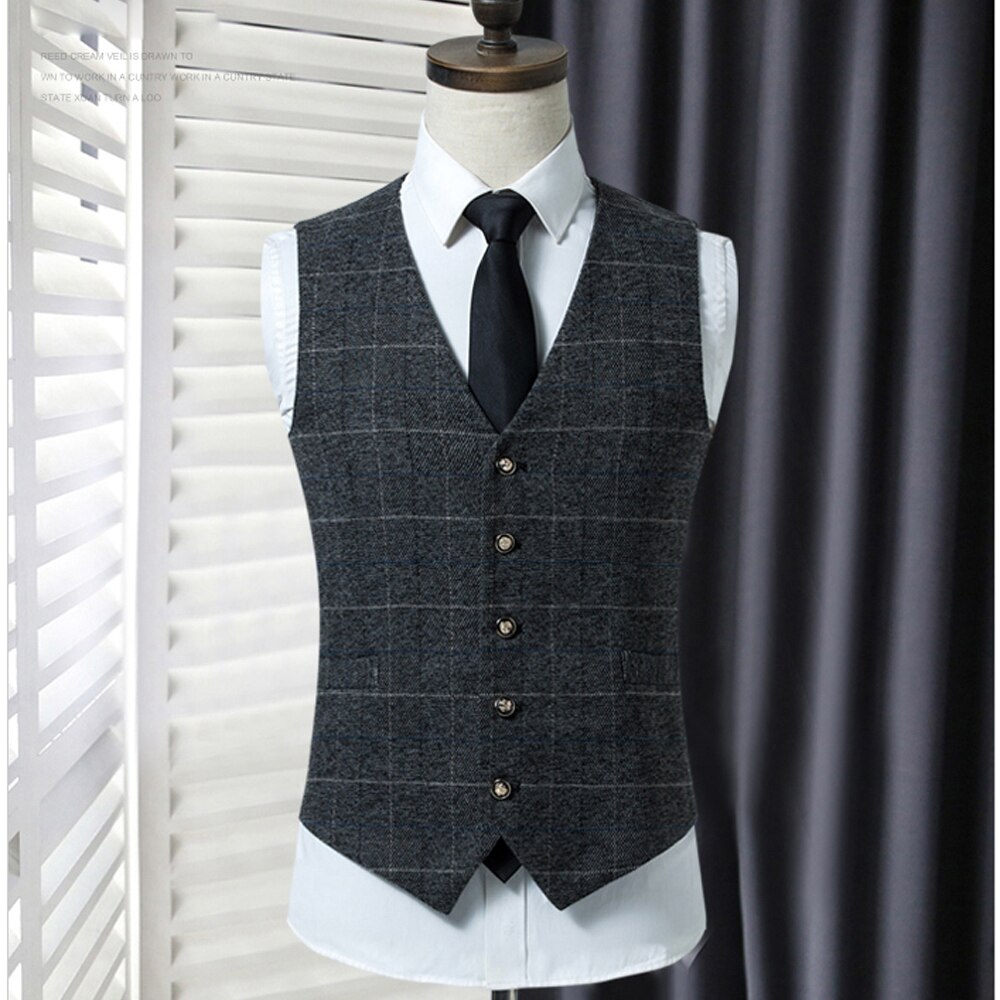 Heren casual mouwloos jasje heren formele vesten kostuum vest slanke wollen geruite vest britse herfst pak vest 5xl 6xl