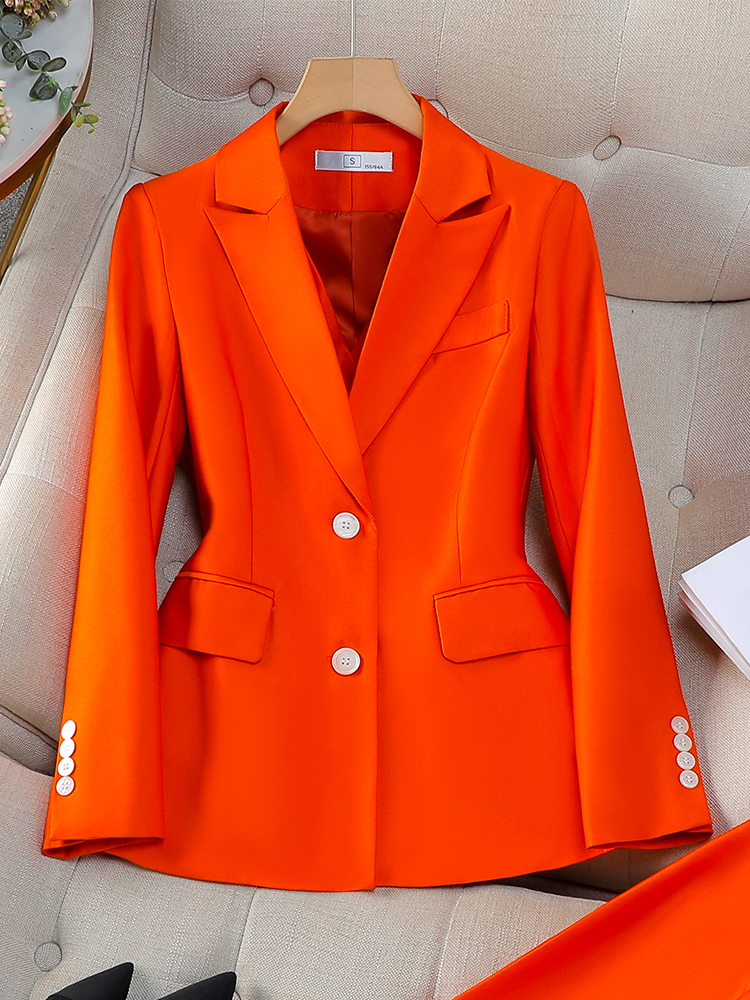 Ladies Blazer Women Orange Navy Pink Solid Long Sleeve Female Business Work Wear Slim Formal Jacket For Autumn Winter: L / green