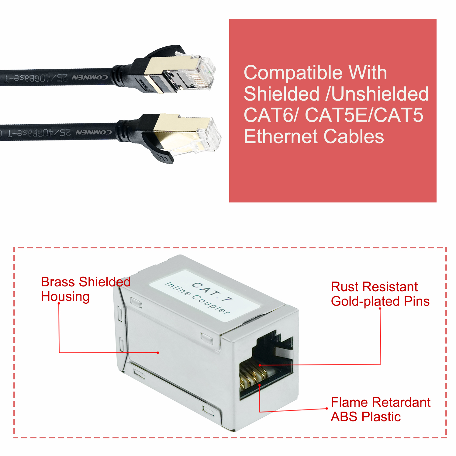 ProPatch Shielded RJ45 Cat7 Cat6/CAT6A Koppler RJ45 Koppler, Buchse auf Buchse Ethernet Extender Adapter Inline Ethernet Koppler