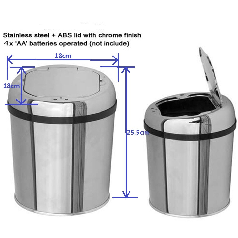 Stainless Steel Auto Open/Close Garbage Can Sensor Trash Bin Recycling Container Battery Power with Inner Bucket