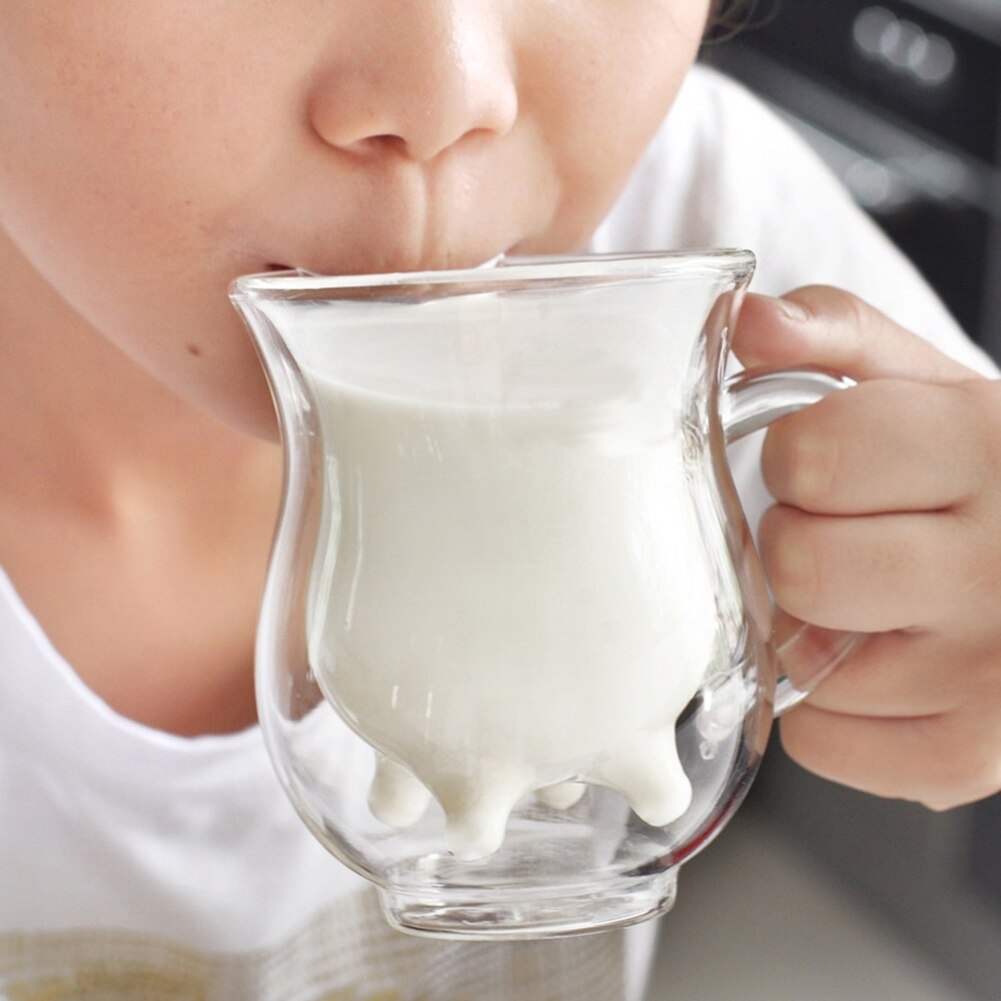 1PC Cute Cow Double Layer insulated Glass Mug Milk Juice Coffee Drinking Tea Cups 250ml Creamer Cup Drinkware with Handle
