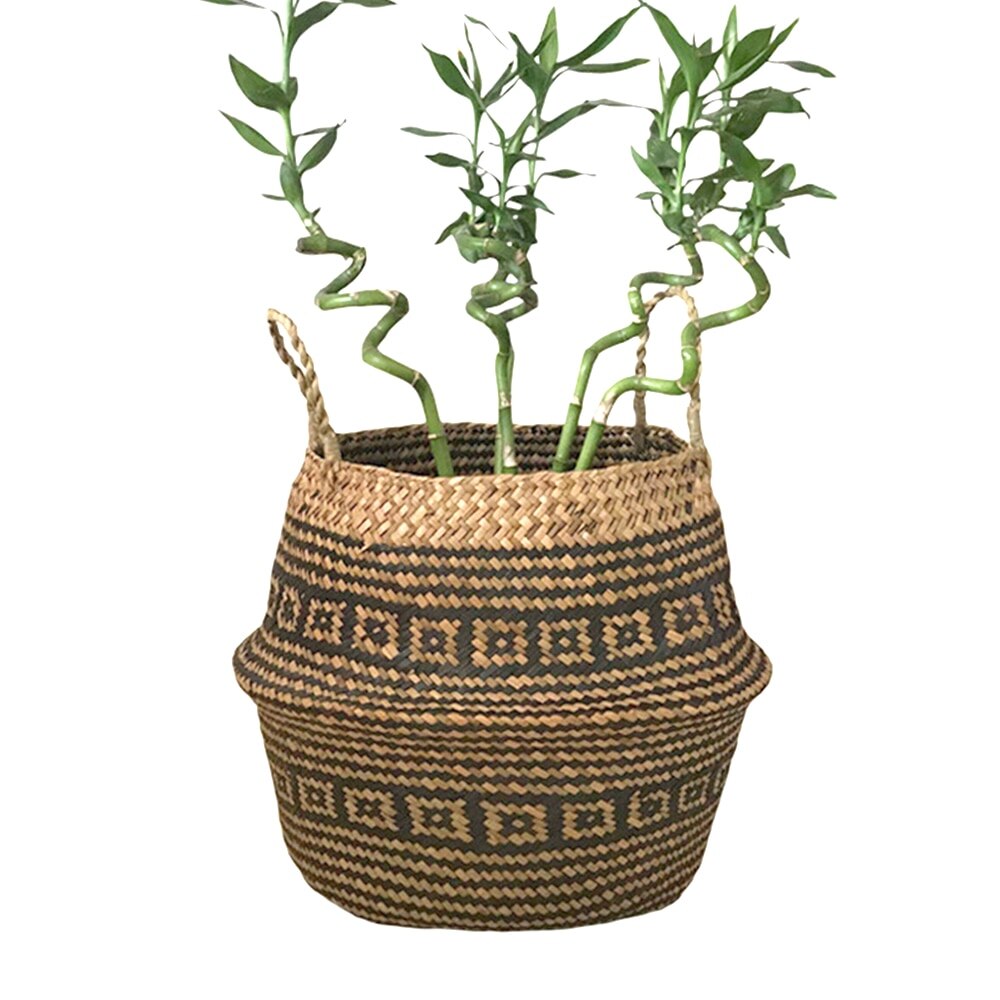 Portable Laundry Seagrass Basket Wicker Hanging Plant Pot Bathroom Storage Big Capacity Vegetable Baskets Planting Basin Bowl