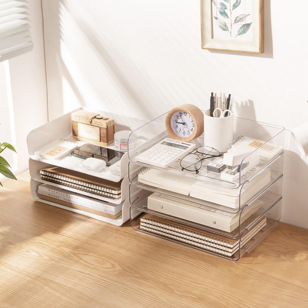 Lightweight Great Paper Tray Holder Stylish Desk Organizer Practical Filing Rack Stackable for Dorm