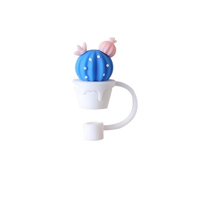Bouchon de paille en Silicone, capuchon anti-poussière, tasse à boire réutilisable, accessoires de paille en verre, bouchon de dessin animé, couvercle de tête d'aspiration, mignon universel: Blue daffodil