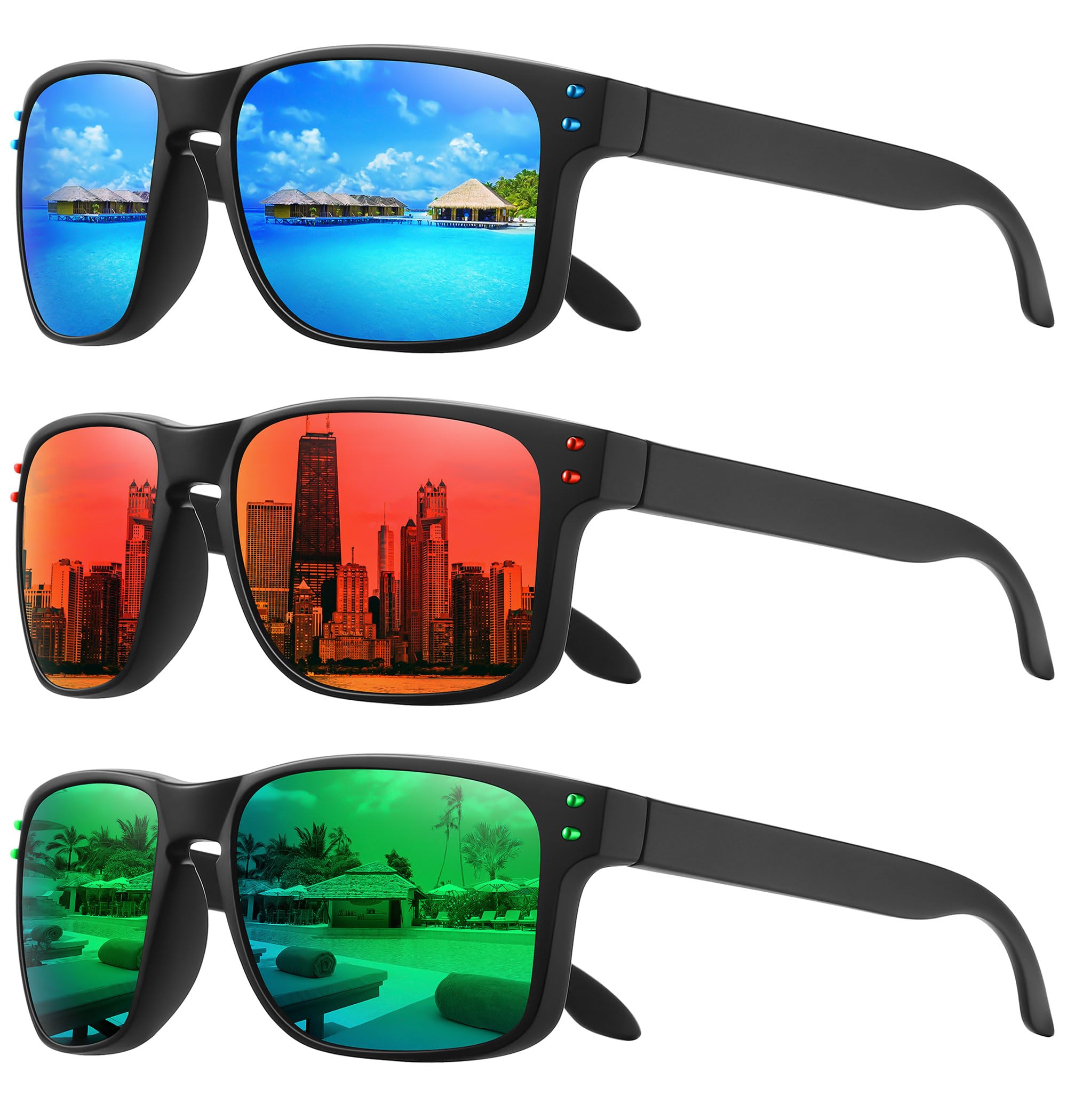 Klassische, quadratische retro-sonnenbrille mit polarisierten gläsern, metallnieten, unisex, zum autofahren, angeln, Jahrgang-stil, uv-schutz, strapazierfähig, modisch