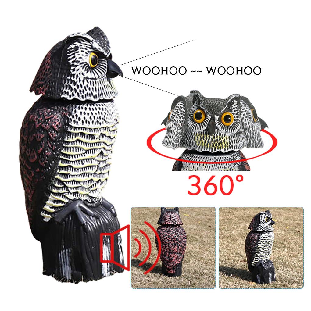 Realistic Bird Scarer Rotating Head Sound Owl Prowler Decoy Protection Repellent Pest Control Scarecrow Garden Yard Move
