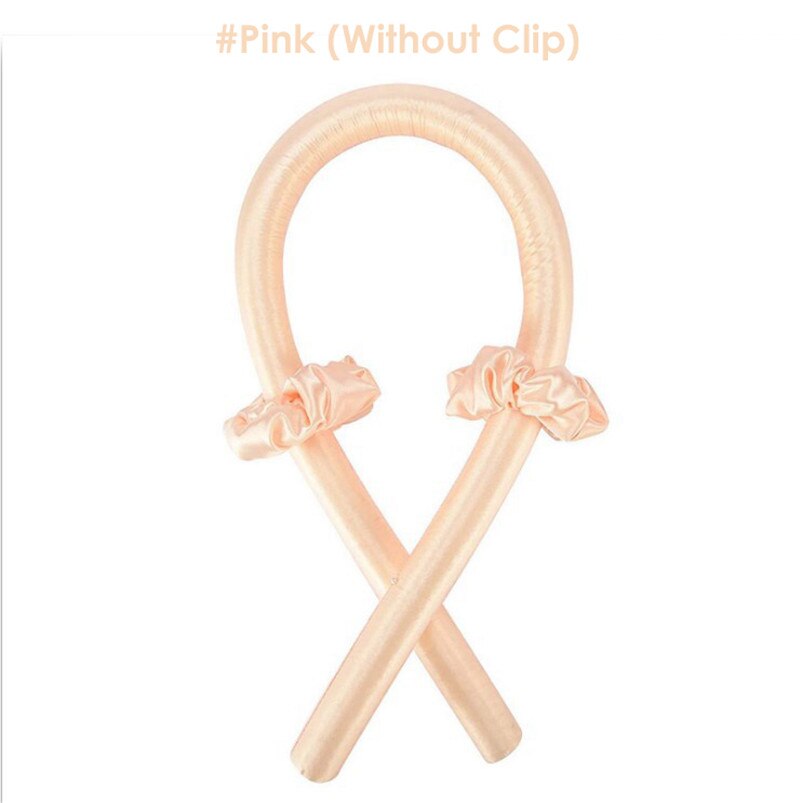 Rouleau à friser en Satin de soie sans chaleur, avec chouchous, accessoires pour bigoudis, ruban: Pink