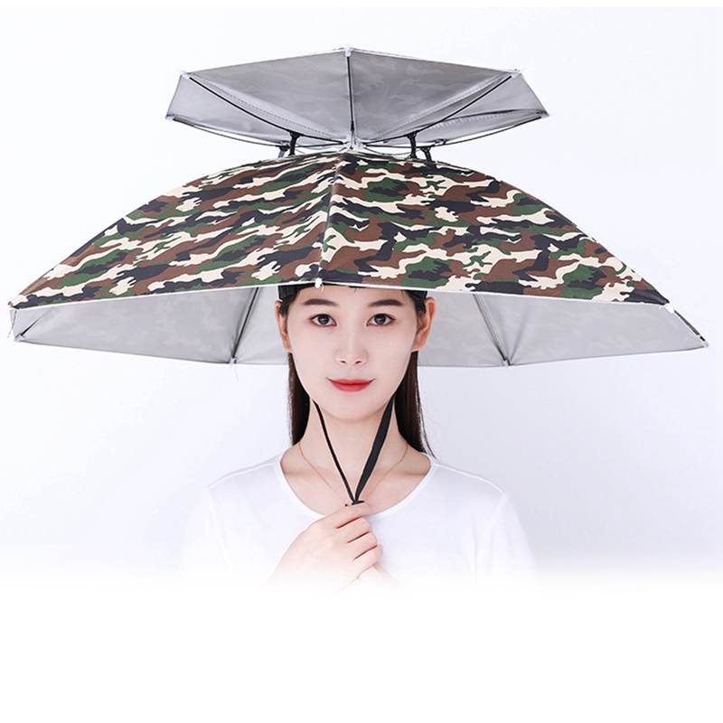 Chapéu guarda-chuva de camada dupla, chapéu ajustável para pesca, acampamento, dia chovendo, mão livre, guarda-chuva, praia, guarda-sol, chapéus dobráveis: Verde exército
