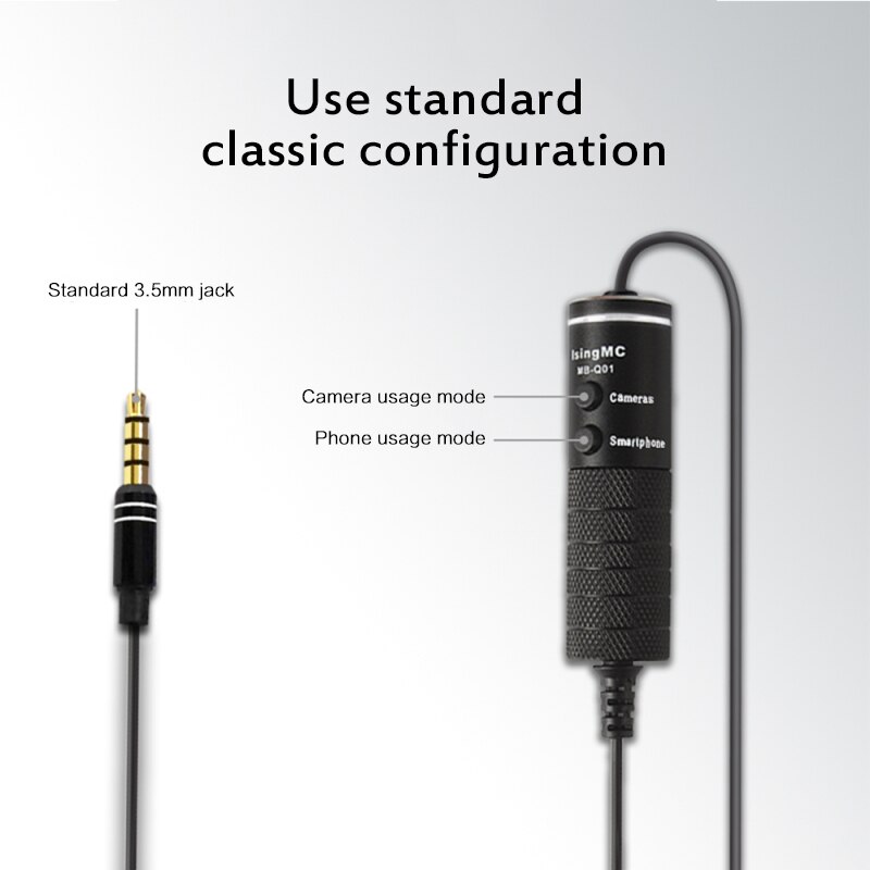 Microphone MB-Q01 6m Clip-on Lavalier Mini Audio 3.5mm Collar Condenser Lapel Mic for recording Canon / iPhone DSLR Cameras