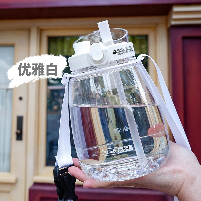 1300Ml Grote Pudding Drink Cup Tweeërlei Gebruik Student Draagbare Band Stro Water Cup Grote Capaciteit Plastic Eco friendy Leuke Waterbottle: Black