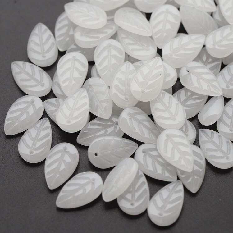 30 piezas, 11x17mm, vidrio checo, hojas, verde transparente, espaciador suelto, cuentas, dijes, colgantes para pulsera, fabricación de joyería para el cabello, DIY: White