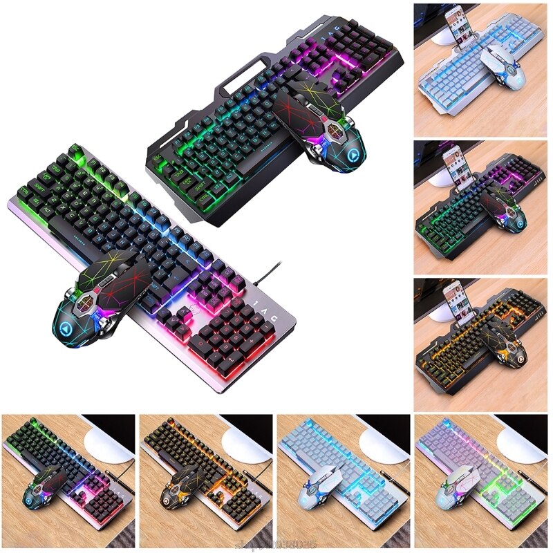 104Keys RGB Aluminum Alloy Gaming Keyboard and RGB Gaming Mouse Set with Mobile Phone Stand Function Key D24 20