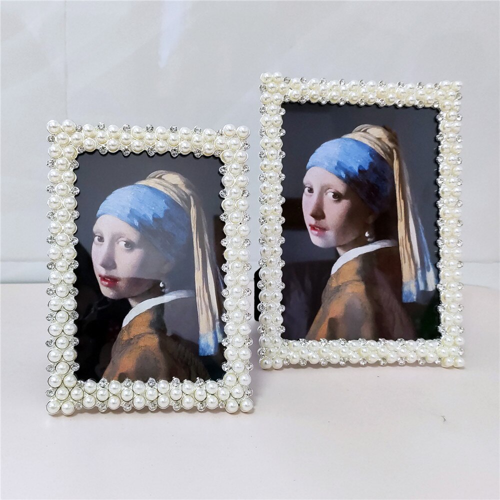 3/4/6/7 Inch Desktop Fotolijst Witte Parel Creatieve Bruiloft Fotolijst Strass Fotolijst home Decoratie