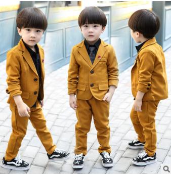 2018 Ragazzi 2 pz vestiti per matrimoni Bambini Abiti Da Ballo marrone Abiti Da Sposa per I Ragazzi Smoking Per Bambini Insieme Dei Vestiti Del Ragazzo costume formale