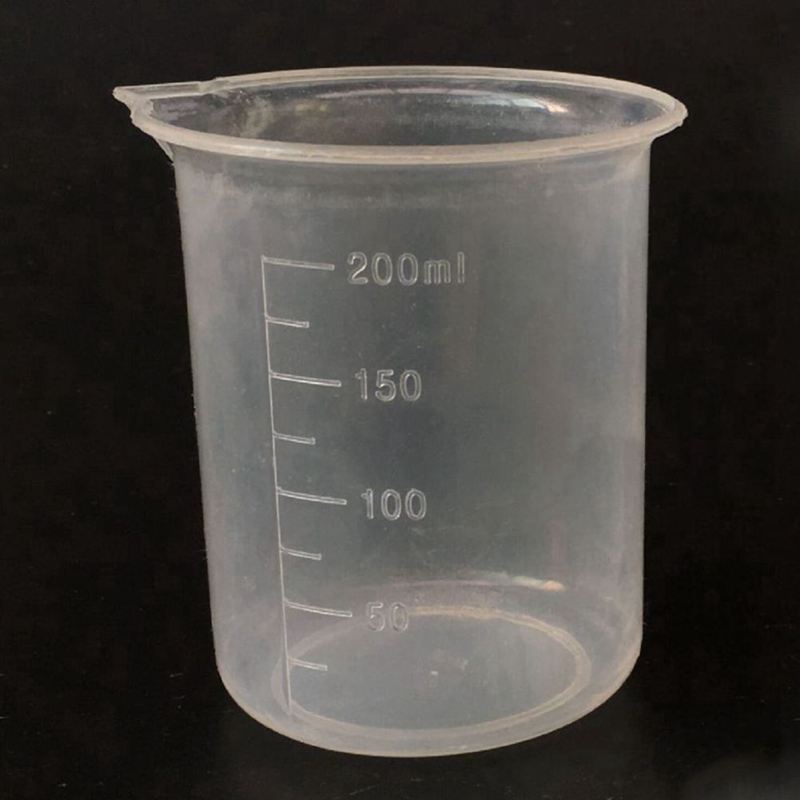 vaso de precipitado graduado de laboratorio de cocina vaso de medición de plástico transparente grueso con tapa jarra de medición de 200mL 2 uds