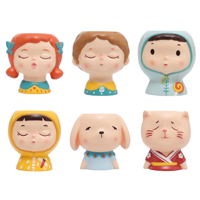 Bloempot emaille schattig cartoon meisje bonsai vetplant bloempot bureau handwerk decoratie accessoires m