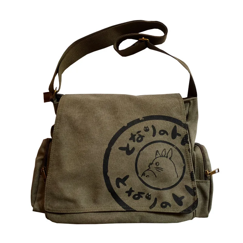 Canvas Messenger Handtas Eenvoudige Grote Capaciteit Gewassen Vrouwen Schuine Straddle Canvas Tas Vintage Cartoon Vrije Tijd Schouder Handtas: Army Green