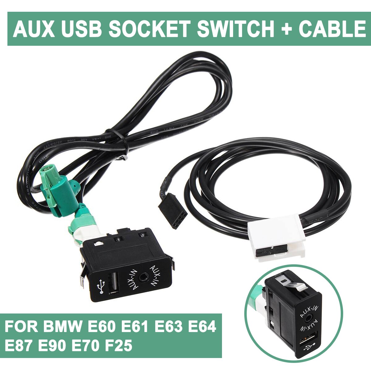 Til bmw  e60 e61 e63 e64 e87 e90 e70 f25 til phantom car aux usb socket switch+aux usb cable usb cable adapter audio harness wire