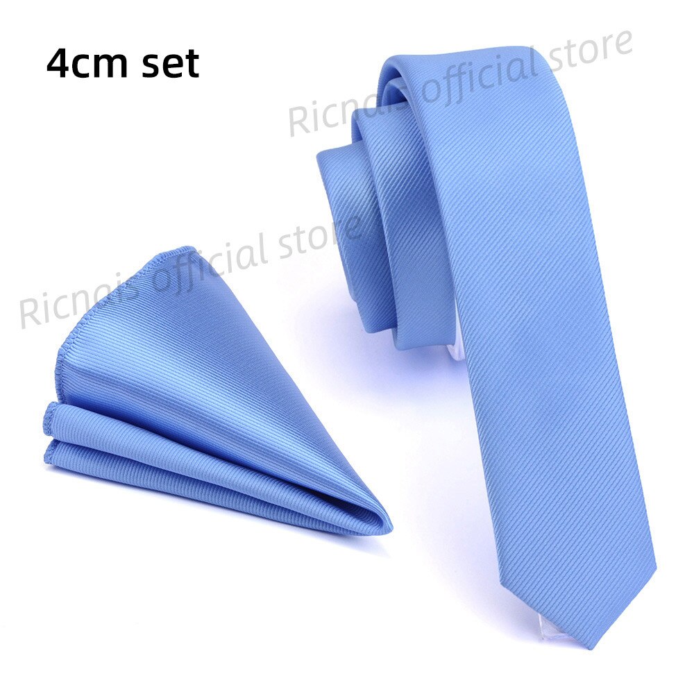 Ricnais-Corbata ajustada de 4cm para hombre, conjunto de pañuelo de Color liso rojo y amarillo, para y boda: Azul cielo