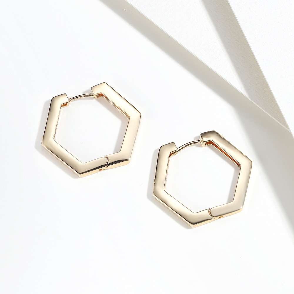 Minimalist Star Rectangle Triangle Geometric Hoop Earrings for Women Gold Color Copper Love Heart Hexagon Earrings Female