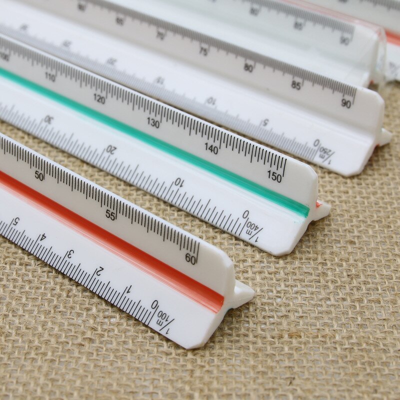 30cm Triangular Scale Triangle Metric Scale Ruler 3 Sides Color Coded for Architect Engineer Technical Measuring Tool Plastic