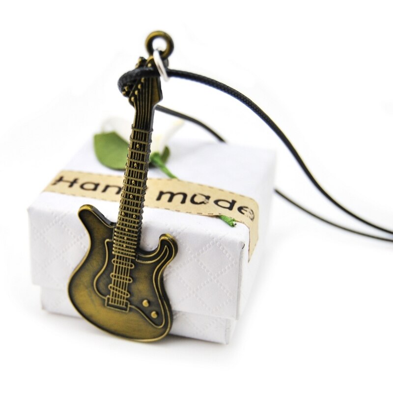 Meisjes Retro Gitaar Choker Ketting Vrouwen Leuke Lederen Ketting Vintage Gitaar Hanger Ketting Vrouwelijke Sieraden Vrienden