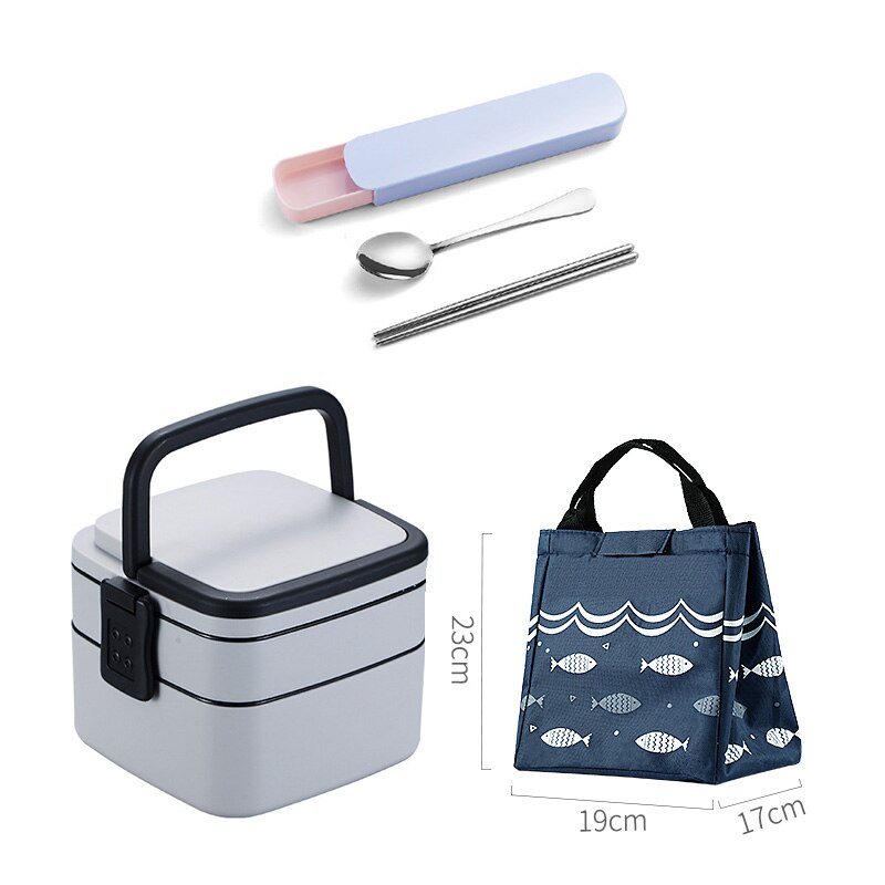 1100ml Portable 2 Layer Healthy Lunch Box Food Container Microwave Oven Lunch Bento Boxes With Cutlery Lunchbox: 12
