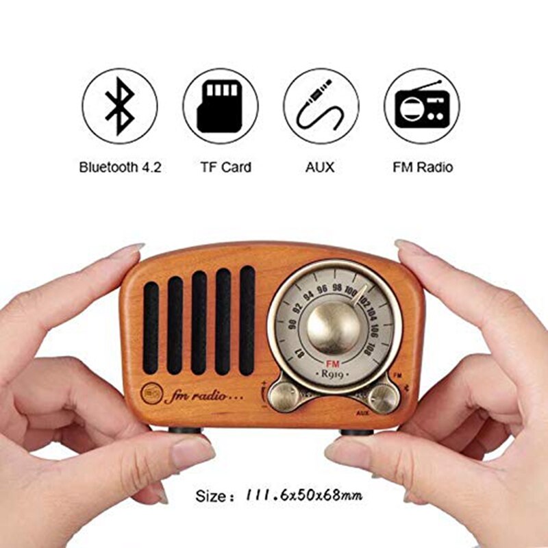 Vintage radio retro bluetooth högtalare - trä fm radio klassisk stil, stark basförstärkning, hög volym, stöder aux tf bil