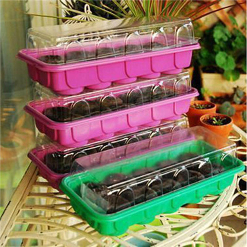 10 Plastic Nursery Pots Planting Seed Tray Kit Plant Germination Box with Dome and Base Garden Grow Box Gardening Supplies
