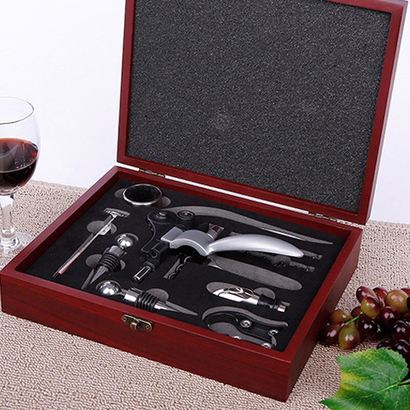 Stainless Steel Wine Opener for Bottle Opener Tools Set with Wood Box Pourer Stopper Foil Cutter Drip Ring Kit