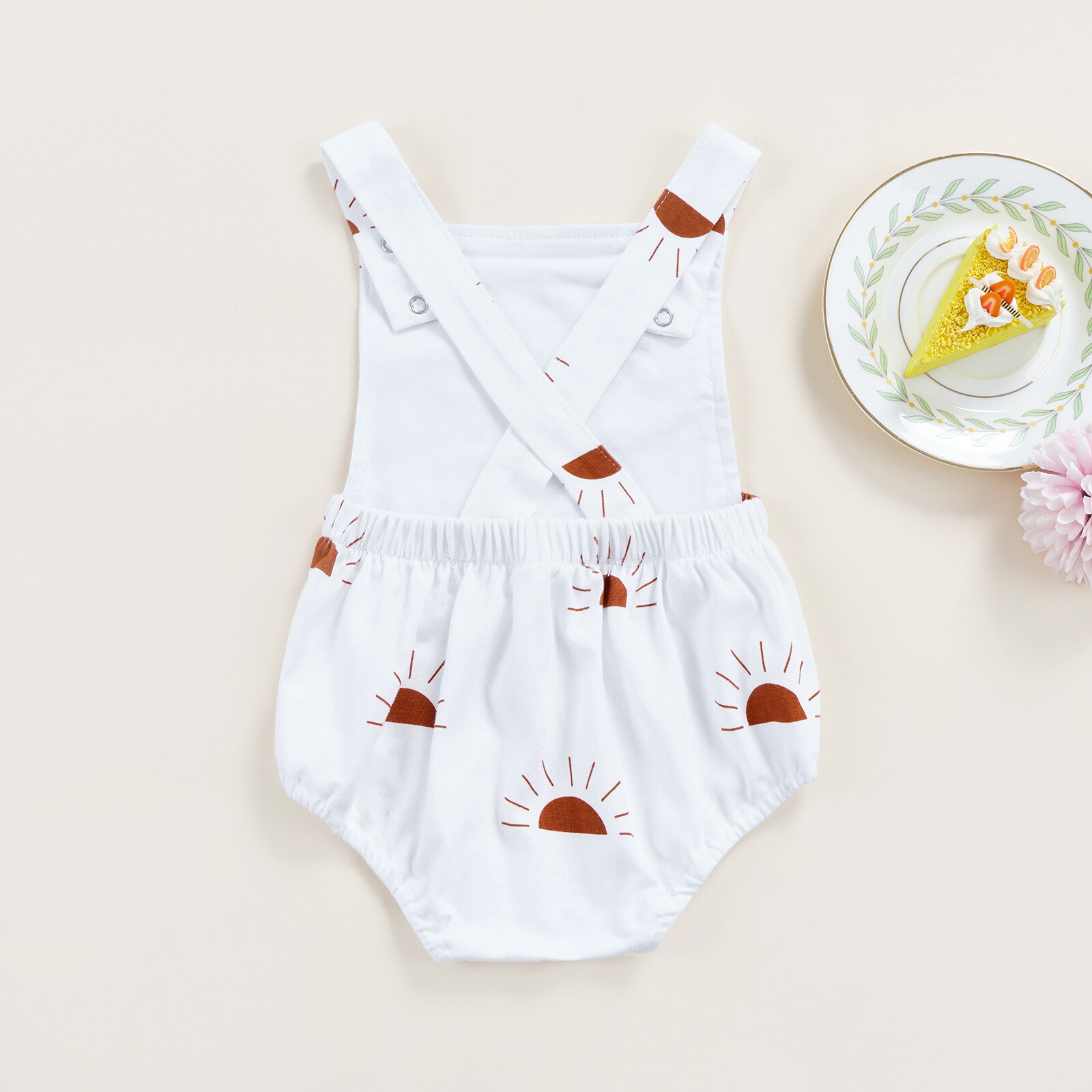Monos para bebés y niños pequeños, sin mangas, Espalda descubierta, mono de triángulo con estampado de sol/diamante