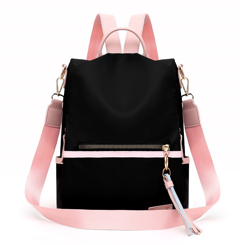 backpack candy color lady Oxford multi-function backpack casual anti-theft backpack teen girl bag: Black1