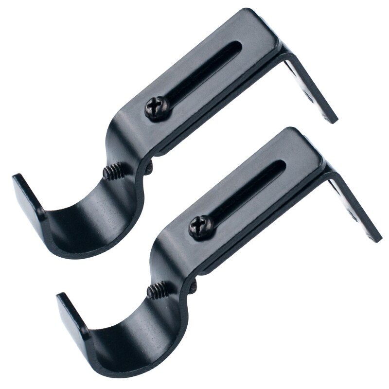 2 Pcs Heavy Duty Curtain Drapery Rod Bracket Extendable Hang Curtain Rod Holders Wall-Mounted Metal Single Rod Bracket: Black