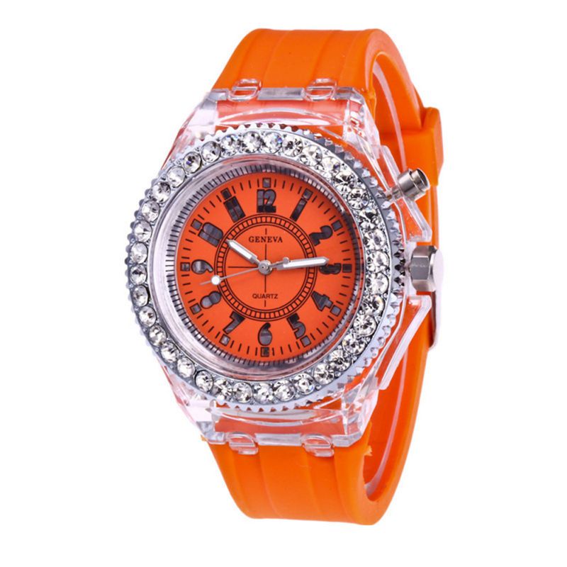 Boy Girl Watch 7 Colors LED Light Colorful Electronic Digital Wrist Watch Clock Children Student Watch: Orange