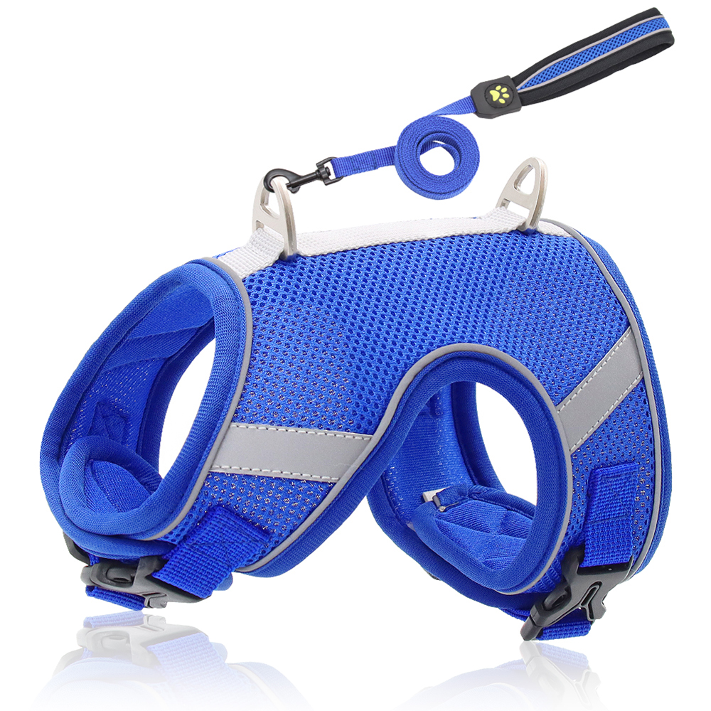 Mesh Cat Harness Reflective Dogs Cat Puppy Harnesses Leash Breathable Samll Dogs Harness Vest for Chihuahua Yorkshire Walking: Blue / M